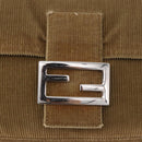 FENDI Mamma Baguette Shoulder Bag Corduroy Khaki Silver Auth 185158V-15