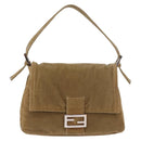 FENDI Mamma Baguette Shoulder Bag Corduroy Khaki Silver Auth 185158V-2
