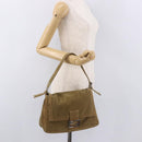 FENDI Mamma Baguette Shoulder Bag Corduroy Khaki Silver Auth 185158V-26