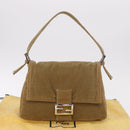 FENDI Mamma Baguette Shoulder Bag Corduroy Khaki Silver Auth 185158V-27
