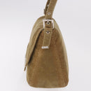 FENDI Mamma Baguette Shoulder Bag Corduroy Khaki Silver Auth 185158V-4