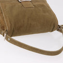 FENDI Mamma Baguette Shoulder Bag Corduroy Khaki Silver Auth 185158V-6
