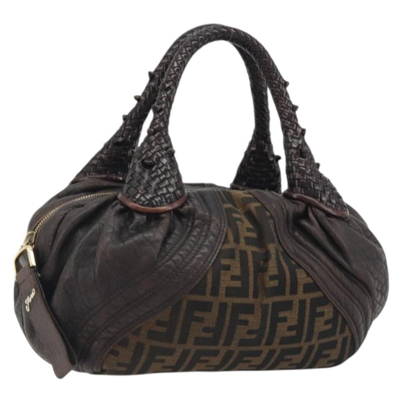 FENDI Zucca Canvas Spy Bag Shoulder Bag Brown Black Auth 185160V