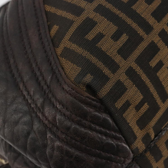 FENDI Zucca Canvas Spy Bag Shoulder Bag Brown Black Auth 185160V