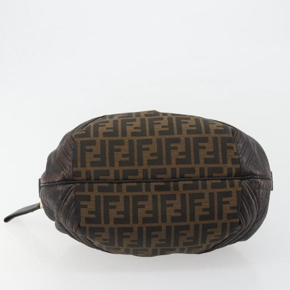 FENDI Zucca Canvas Spy Bag Shoulder Bag Brown Black Auth 185160V