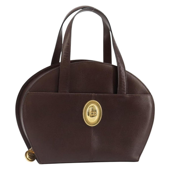 Christian Dior Hand Bag Leather Brown Gold Auth 185163