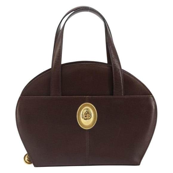 Christian Dior Hand Bag Leather Brown Gold Auth 185163