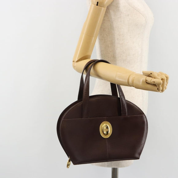 Christian Dior Hand Bag Leather Brown Gold Auth 185163
