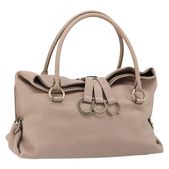 Salvatore Ferragamo Hand Bag Leather Beige Gold Auth 185164A