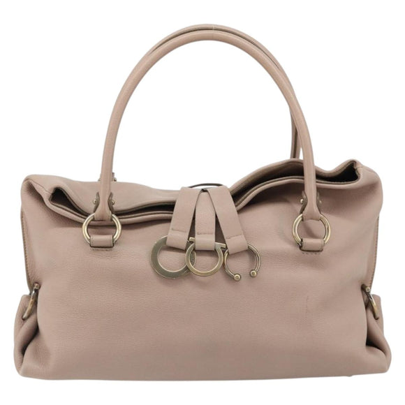 Salvatore Ferragamo Hand Bag Leather Beige Gold Auth 185164A