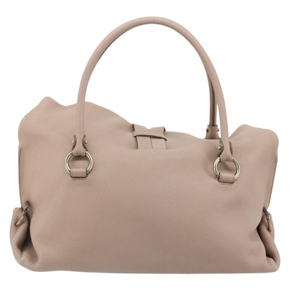 Salvatore Ferragamo Hand Bag Leather Beige Gold Auth 185164A