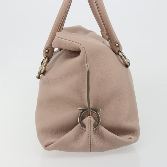 Salvatore Ferragamo Hand Bag Leather Beige Gold Auth 185164A