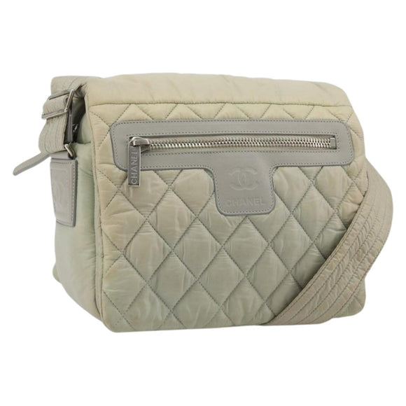 CHANEL Cococoon Shoulder Bag Nylon Gray Silver CC Auth 185165A