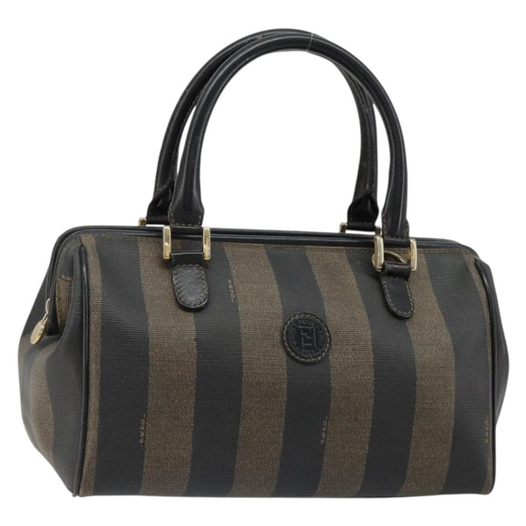 FENDI Pecan Canvas Hand Bag PVC Brown Black Auth 185166