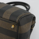FENDI Pecan Canvas Hand Bag PVC Brown Black Auth 185166-10
