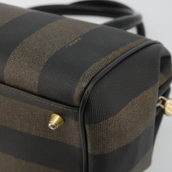FENDI Pecan Canvas Hand Bag PVC Brown Black Auth 185166