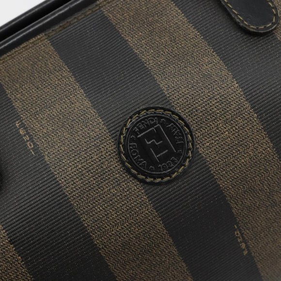 FENDI Pecan Canvas Hand Bag PVC Brown Black Auth 185166