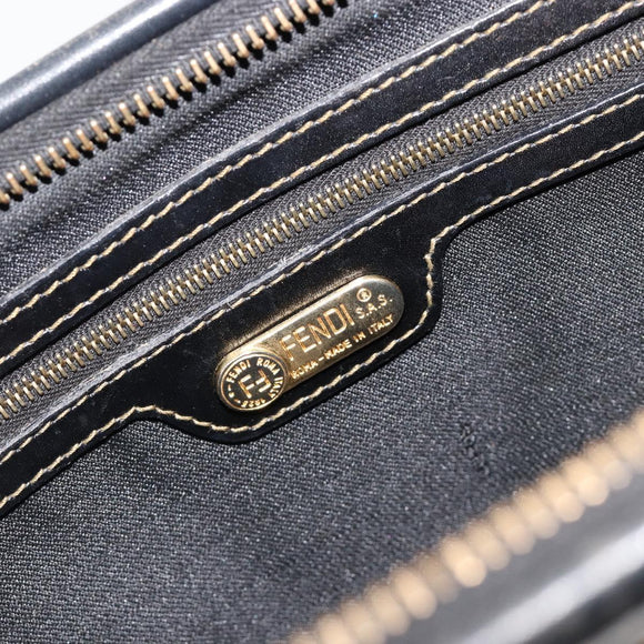 FENDI Pecan Canvas Hand Bag PVC Brown Black Auth 185166