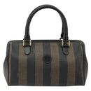 FENDI Pecan Canvas Hand Bag PVC Brown Black Auth 185166-2