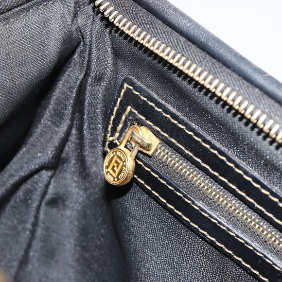 FENDI Pecan Canvas Hand Bag PVC Brown Black Auth 185166