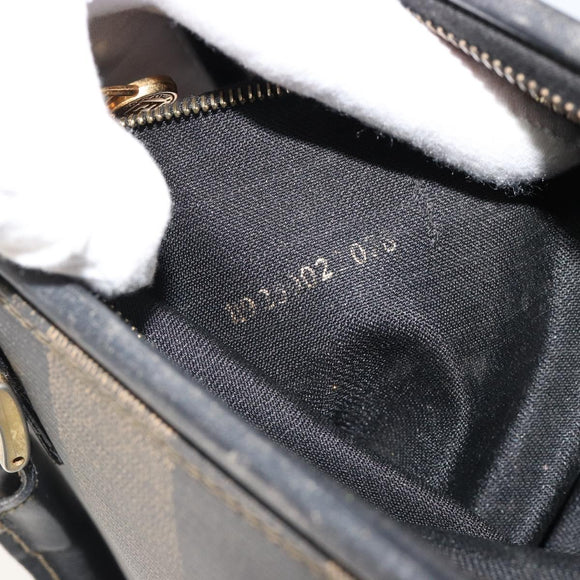 FENDI Pecan Canvas Hand Bag PVC Brown Black Auth 185166