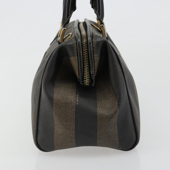 FENDI Pecan Canvas Hand Bag PVC Brown Black Auth 185166