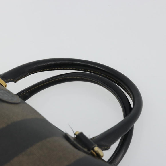 FENDI Pecan Canvas Hand Bag PVC Brown Black Auth 185166