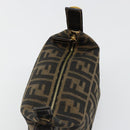 FENDI Zucca Canvas Hand Pouch Black Brown Auth 185167-18