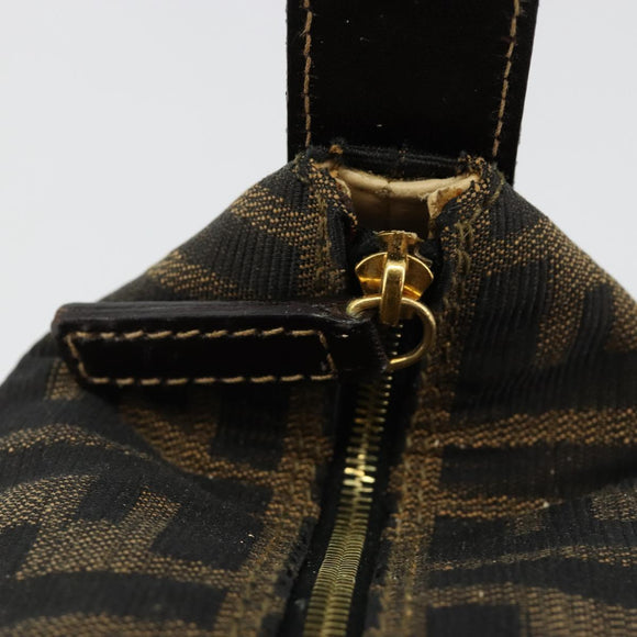 FENDI Zucca Canvas Hand Pouch Black Brown Auth 185167