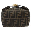 FENDI Zucca Canvas Hand Pouch Black Brown Auth 185167-13
