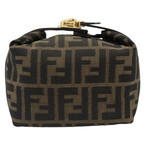 FENDI Zucca Canvas Hand Pouch Black Brown Auth 185167
