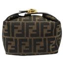 FENDI Zucca Canvas Hand Pouch Black Brown Auth 185167-2