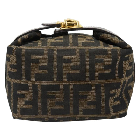 FENDI Zucca Canvas Hand Pouch Black Brown Auth 185167