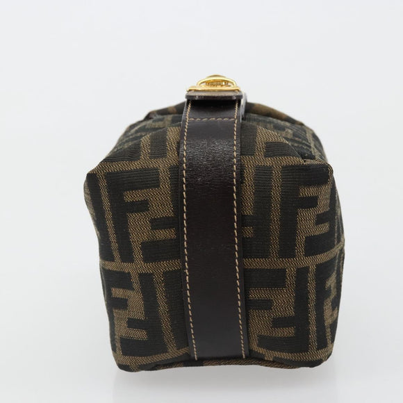 FENDI Zucca Canvas Hand Pouch Black Brown Auth 185167