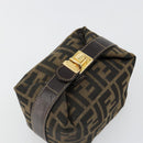 FENDI Zucca Canvas Hand Pouch Black Brown Auth 185167-6