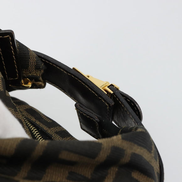 FENDI Zucca Canvas Hand Pouch Black Brown Auth 185167