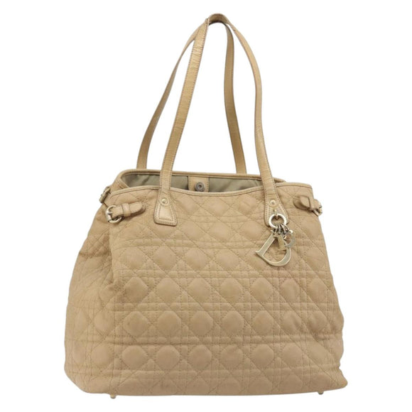 Christian Dior Lady Dior Tote Bag Coated Canvas Beige Gold Auth 185168
