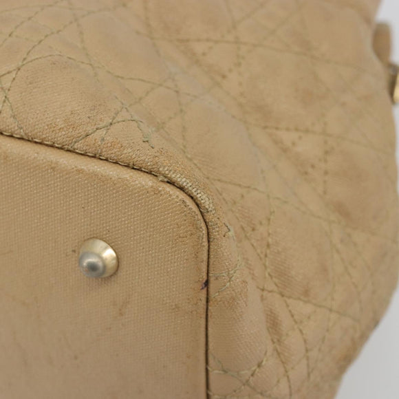 Christian Dior Lady Dior Tote Bag Coated Canvas Beige Gold Auth 185168