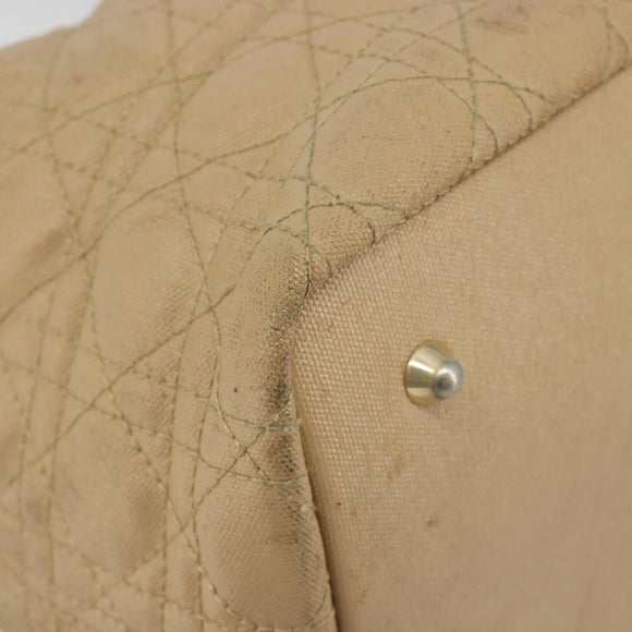 Christian Dior Lady Dior Tote Bag Coated Canvas Beige Gold Auth 185168