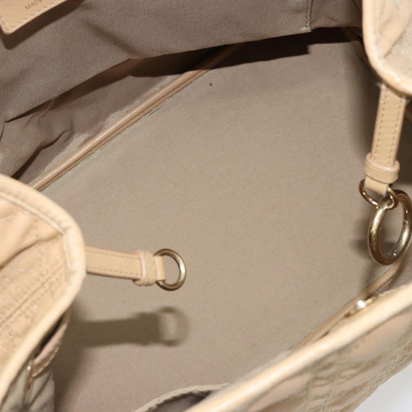 Christian Dior Lady Dior Tote Bag Coated Canvas Beige Gold Auth 185168
