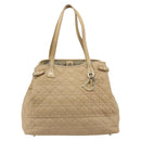 Christian Dior Lady Dior Tote Bag Coated Canvas Beige Gold Auth 185168-2