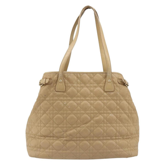 Christian Dior Lady Dior Tote Bag Coated Canvas Beige Gold Auth 185168