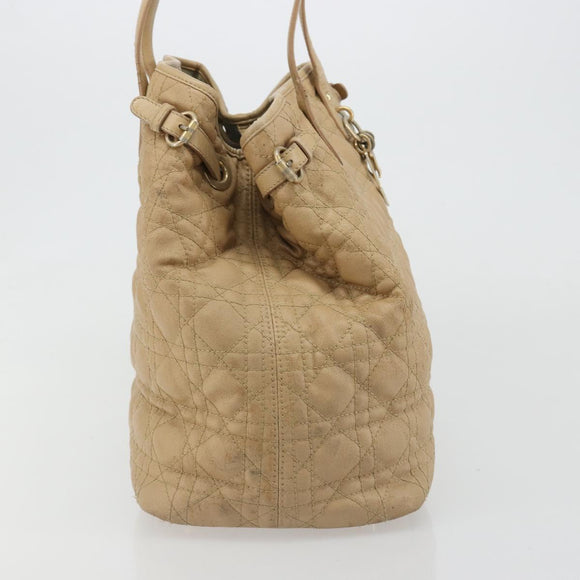 Christian Dior Lady Dior Tote Bag Coated Canvas Beige Gold Auth 185168
