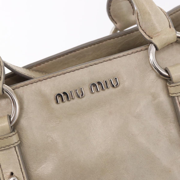 Miu Miu Hand Bag Leather 2way Gray Silver Auth 185170V
