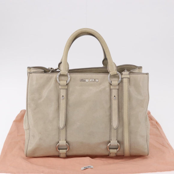 Miu Miu Hand Bag Leather 2way Gray Silver Auth 185170V