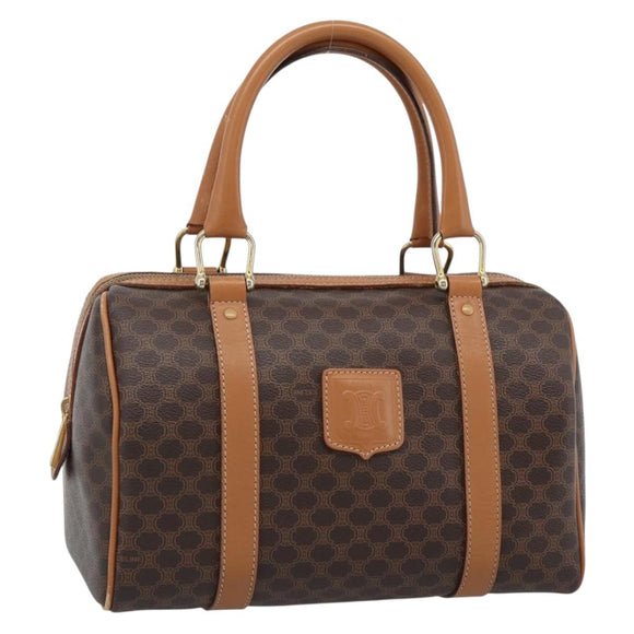 CELINE Macadam Canvas Hand Bag PVC Leather Brown Gold Auth 185171V