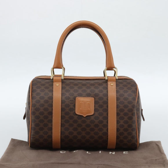 CELINE Macadam Canvas Hand Bag PVC Leather Brown Gold Auth 185171V