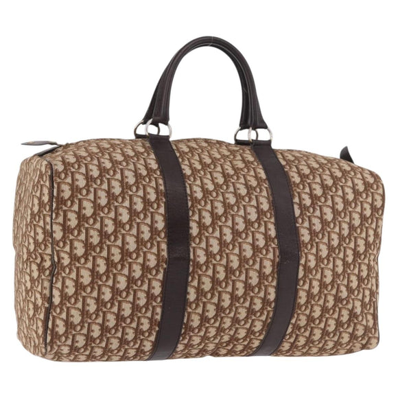 Christian Dior Trotter Canvas Boston Bag Brown Gold Auth 185175A