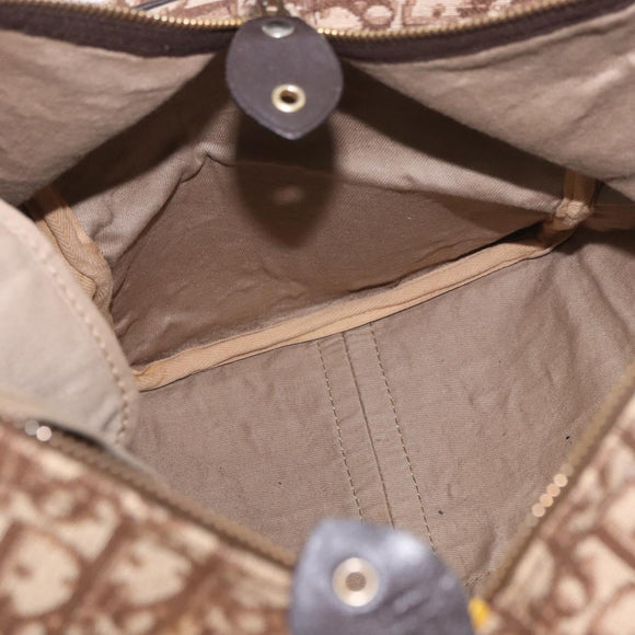 Christian Dior Trotter Canvas Boston Bag Brown Gold Auth 185175A