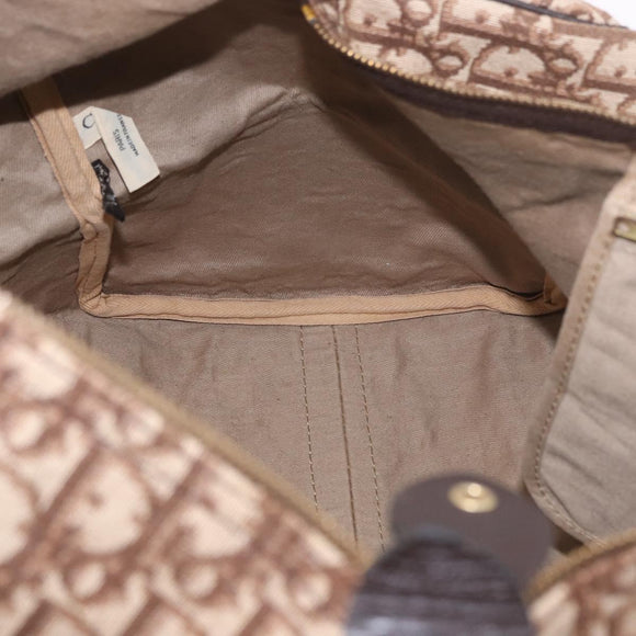 Christian Dior Trotter Canvas Boston Bag Brown Gold Auth 185175A